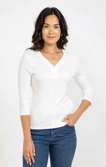 Tee-shirt uni col v à strass