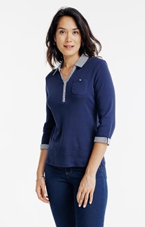 Tee-shirt uni col polo rayé