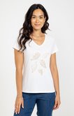 Tee-shirt brodé manches courtes et col v