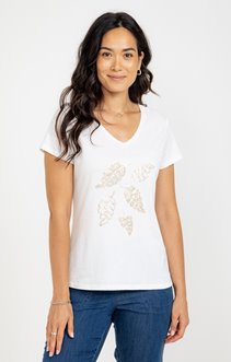 Tee-shirt brodé manches courtes et col v