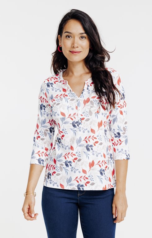 Tee-shirt imprimé feuillage manches 3/4
