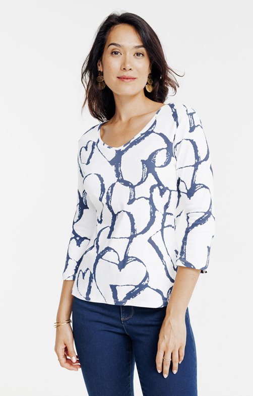 Tee-shirt imprimé coeur manches 3/4