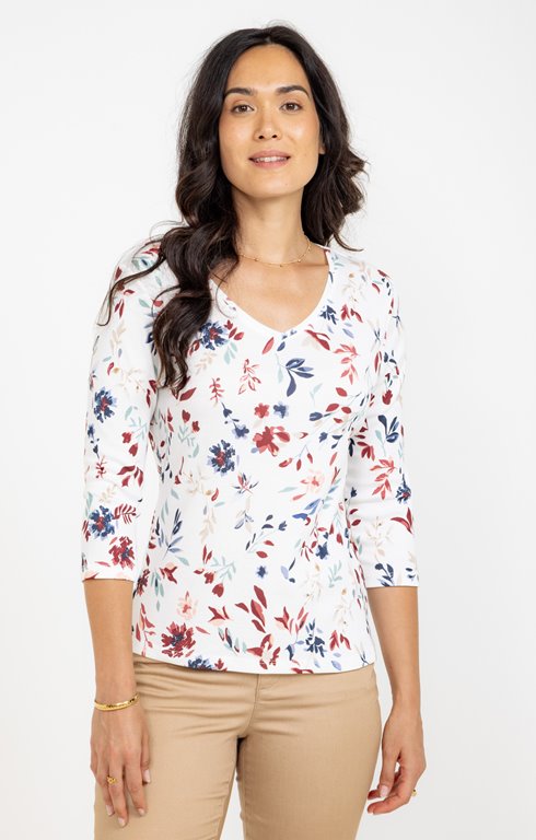 Tee-shirt imprimé feuillage col v