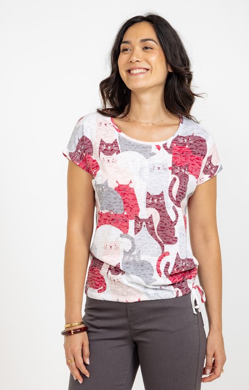 Tee-shirt imprimé chat col rond