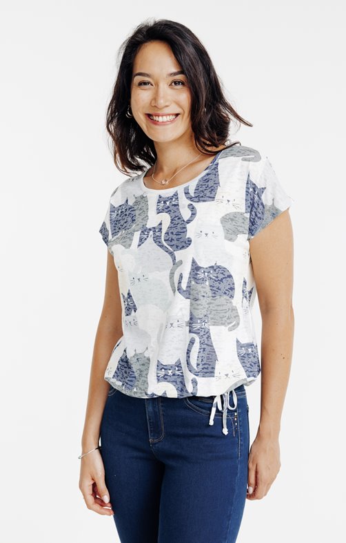Tee-shirt imprimé chat col rond