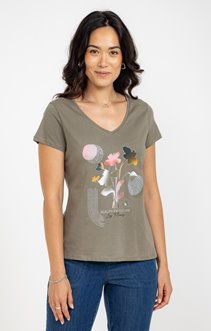 Tee-shirt imprimé bouquet col v