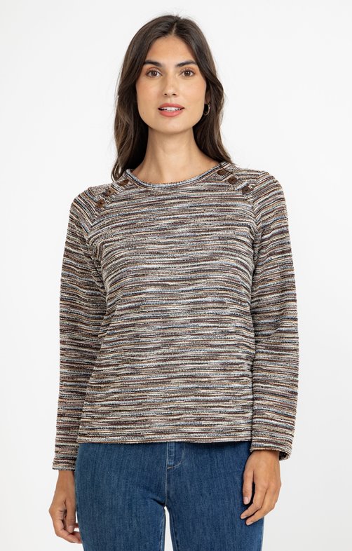 Tee-shirt uni rayé à col rond