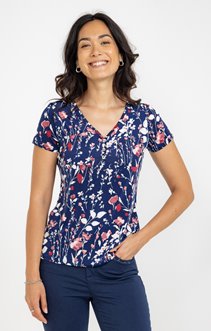 Tee-shirt col mao imprimé herbier