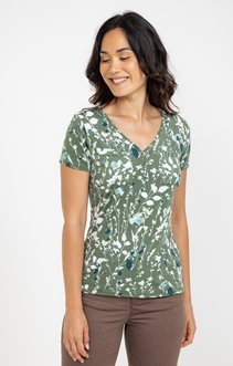 Tee-shirt col mao imprimé herbier