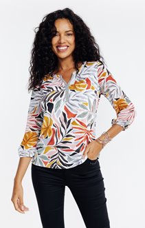 Tee-shirt imprimé feuillage manches 3/4