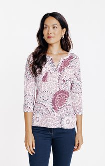 Tee-shirt col mao imprimé rosace