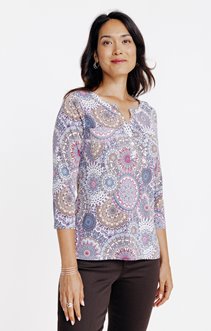 Tee-shirt col mao imprimé rosace