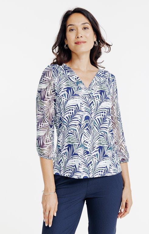 Tee-shirt imprimé col tunisien