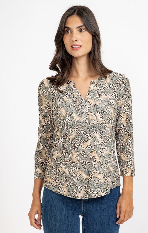 Tee-shirt col mao manches 3/4