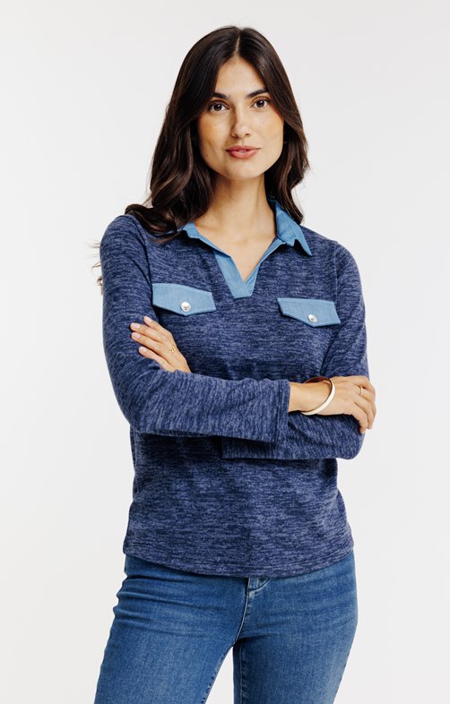 Tee-shirt 2-en-1 col chemise