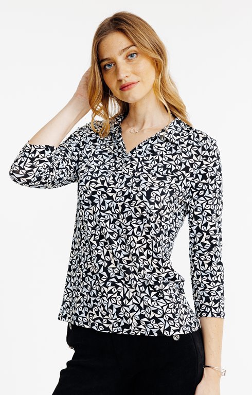 Tee-shirt imprimé manches 3/4 col polo