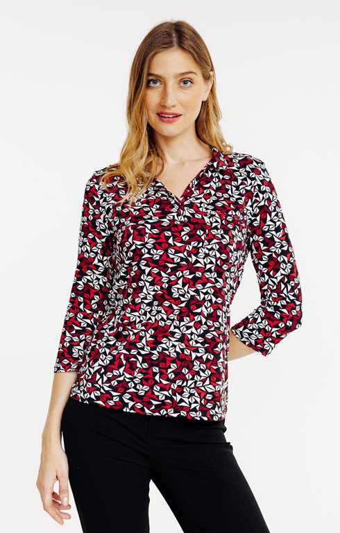 Tee-shirt imprimé manches 3/4 col polo