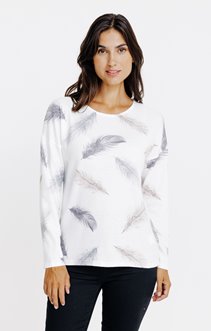 Tee-shirt imprimé plume col rond
