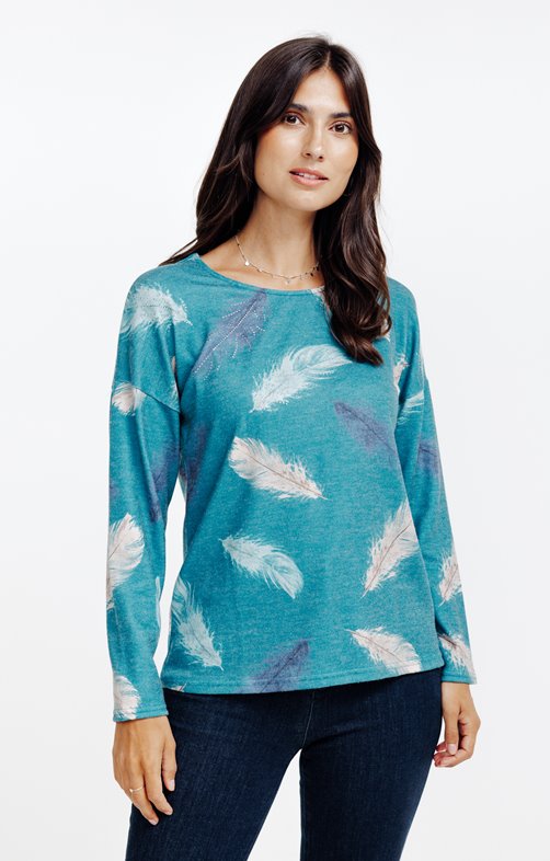 Tee-shirt imprimé plume col rond