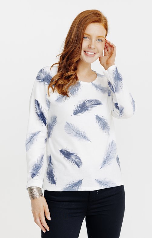 Tee-shirt imprimé plume col rond