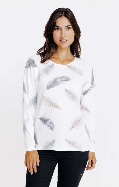 Tee-shirt imprimé plume col rond