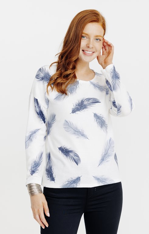 Tee-shirt imprimé plume col rond