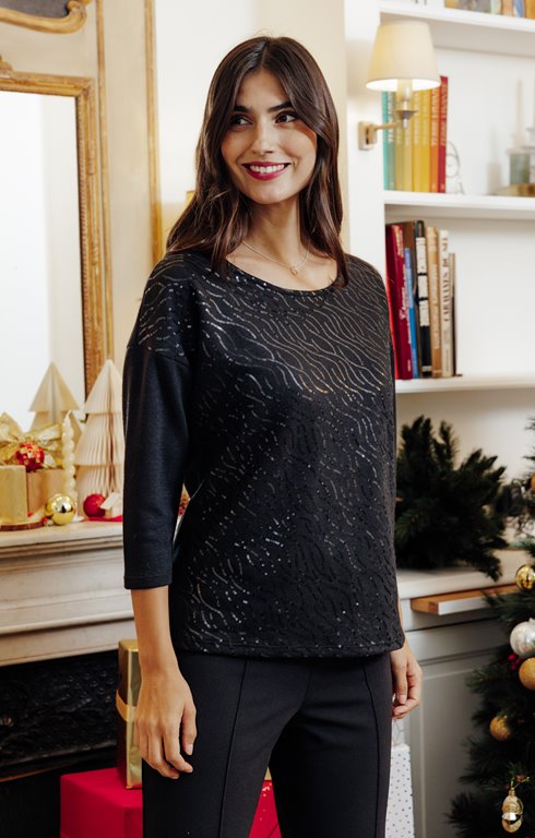Tee-shirt uni à sequins