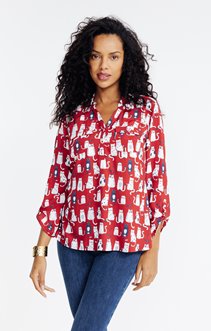 Tunique col chemise imprimée chat