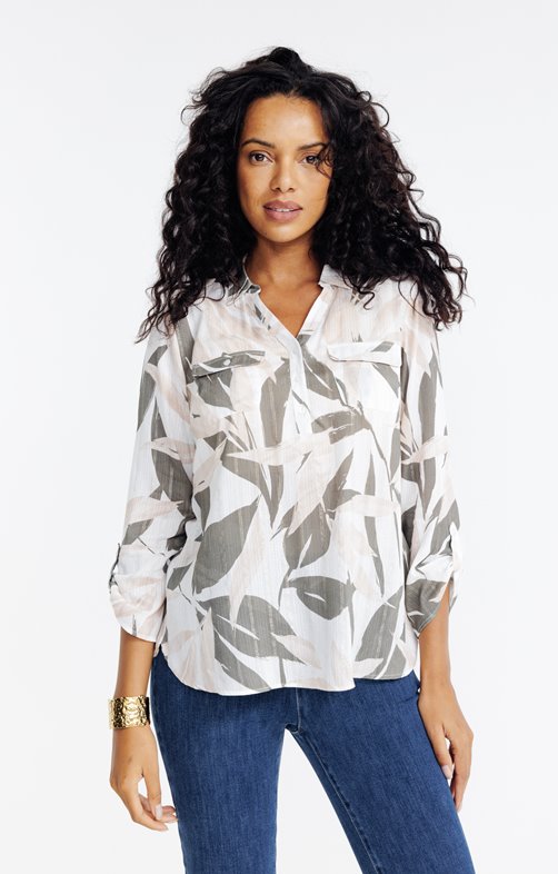 Tunique col chemise imprimée feuillage