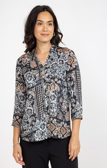 Chemise mix matière imprimée fleurs