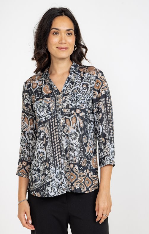 Chemise mix matière imprimée fleurs