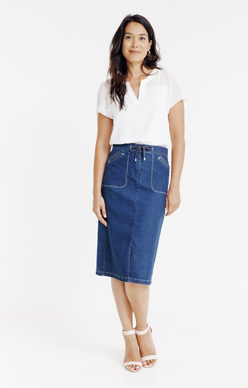Jupe denim longueur midi