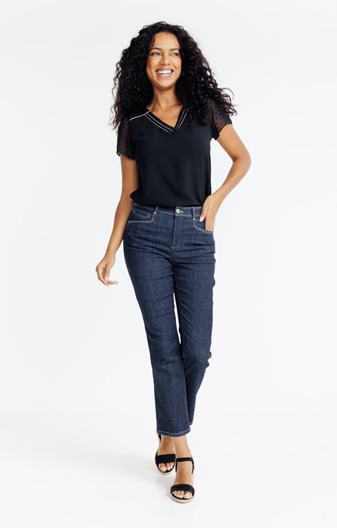 Pantalon denim brut détail léopard