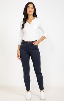 Pantalon coton stretch détail strass