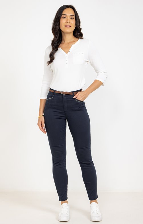 Pantalon coton stretch détail strass