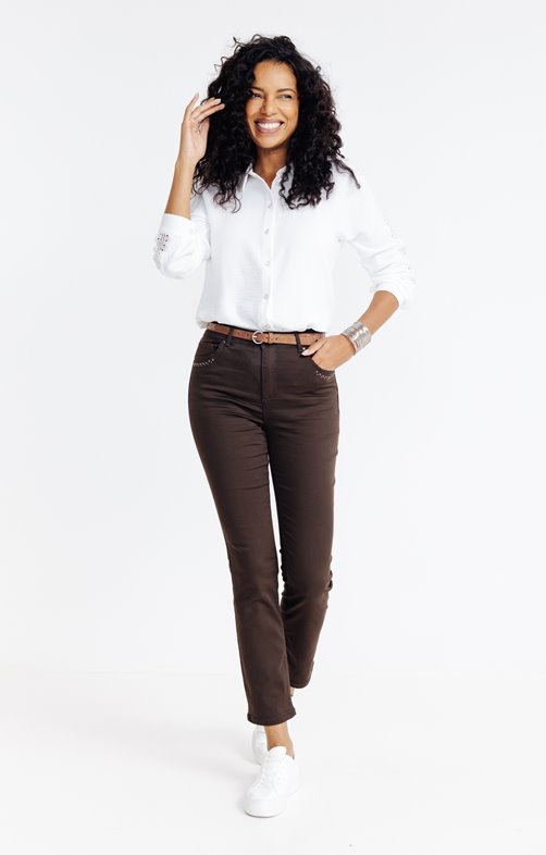 Pantalon en coton détails strass poche
