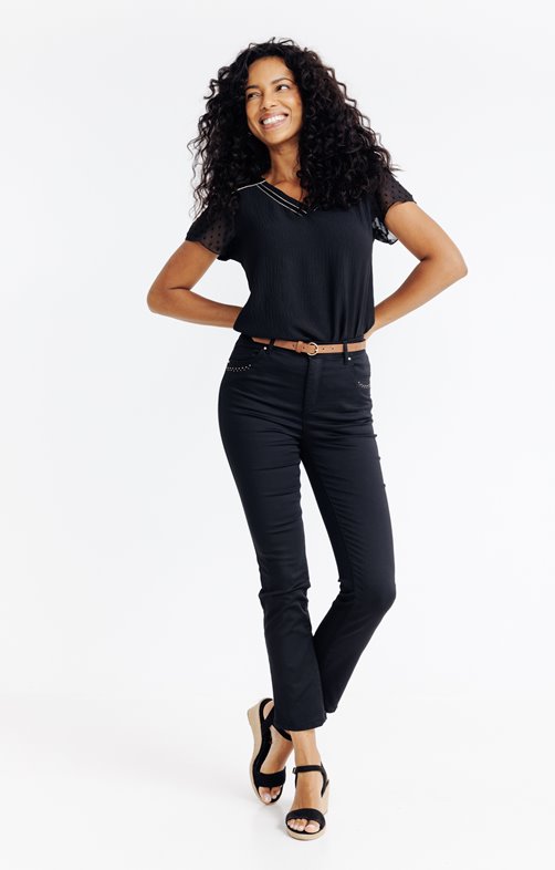 Pantalon en coton détails strass poche