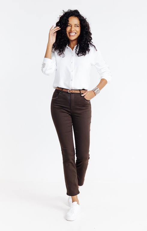 Pantalon en coton détails strass poche