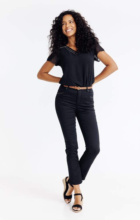 Pantalon en coton détails strass poche