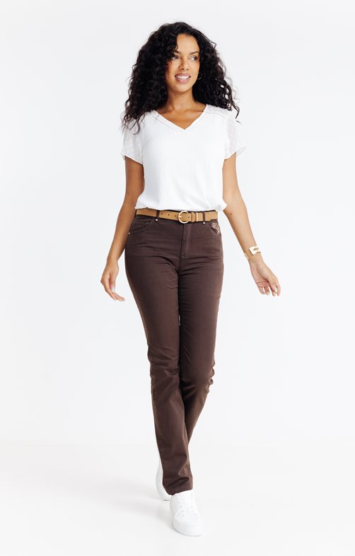 Pantalon coton broderie fleur et strass