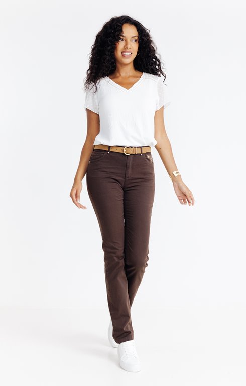 Pantalon coton broderie fleur et strass