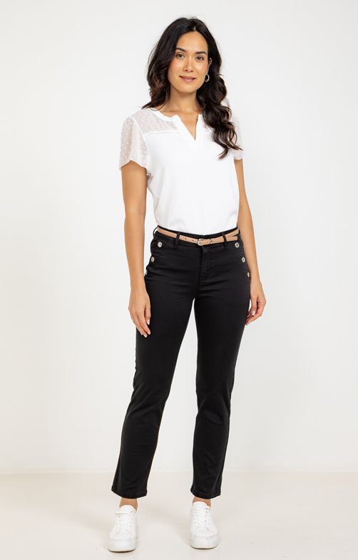 Pantalon stretch bouton fantaisie