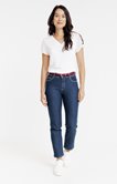 Pantalon denim détails clou et ceinture
