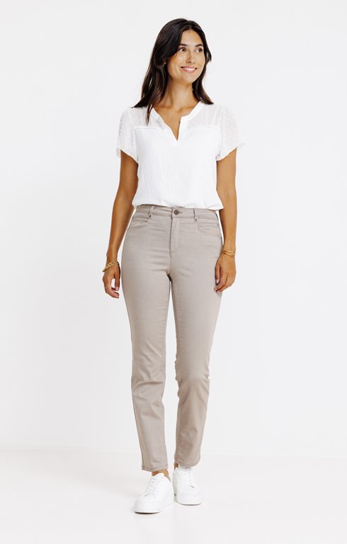 Pantalon stretch détails faux cuir