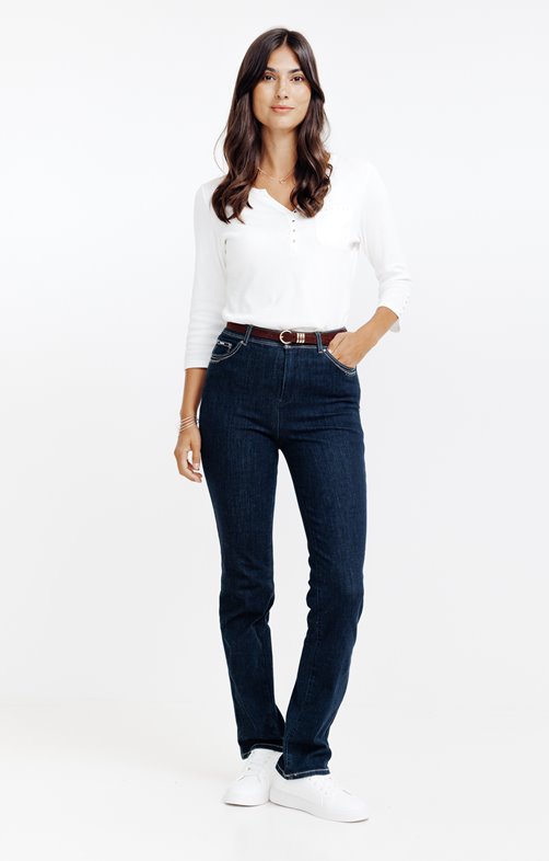 Pantalon denim bi stretch détails bijou