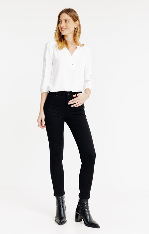 Pantalon satin stretch à strass