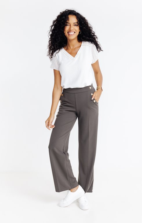Pantalon coupe large bouton doré