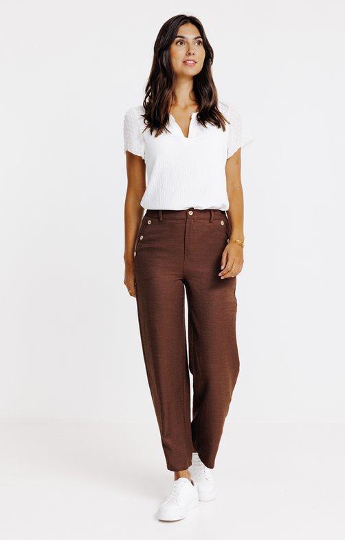 Pantalon city coupe large bouton coco