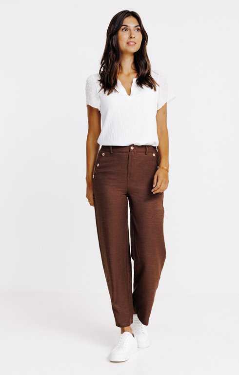 Pantalon city coupe large bouton coco