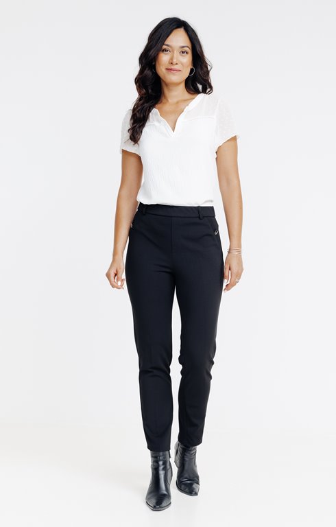 Pantalon slim bouton fleur